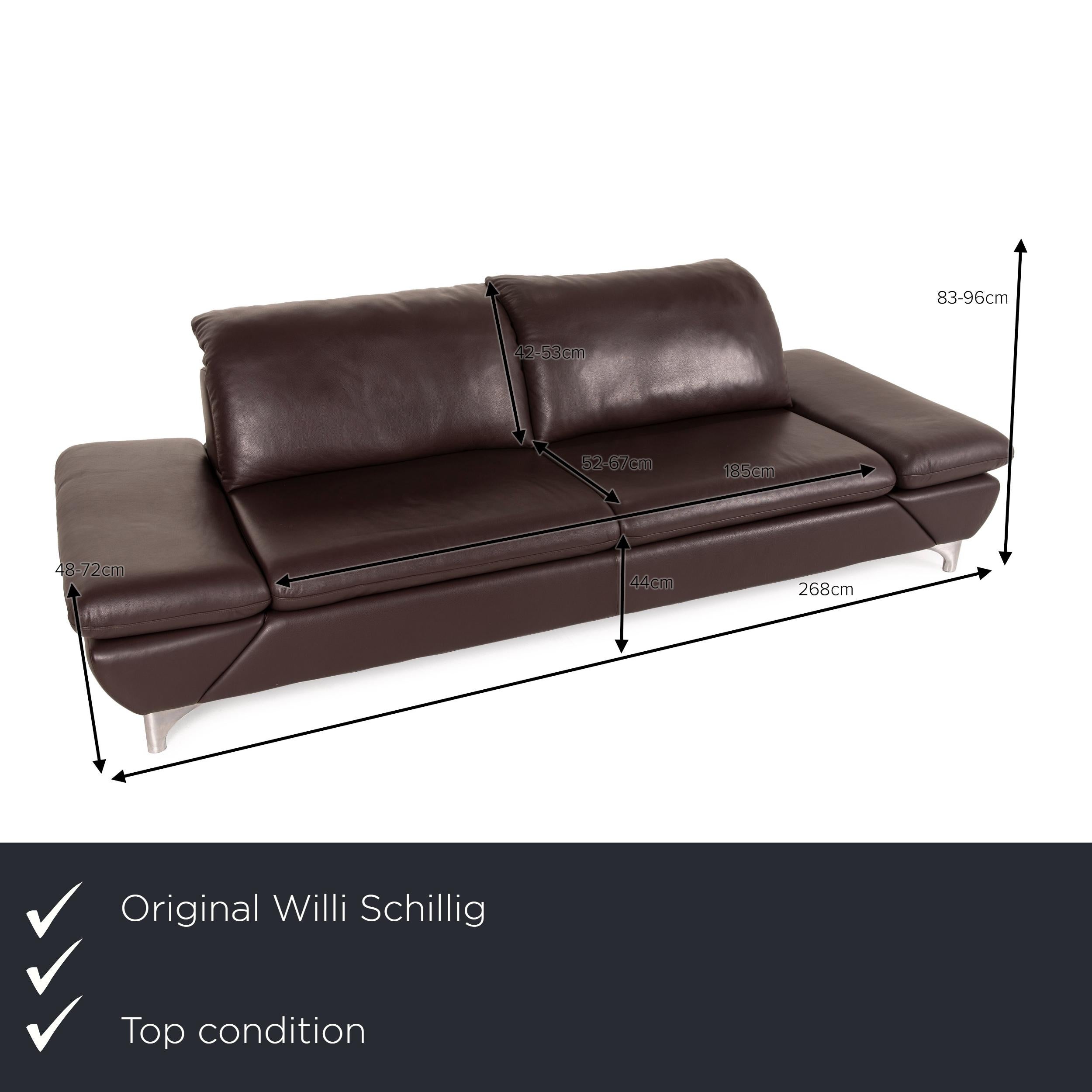 We present to you a Willi Schillig Taoo leather sofa brown three-seater sofa function couch dark.
 

 Product measurements in centimeters:
 

Depth: 105
Width: 268
Height: 83
Seat height: 44
Rest height: 48
Seat depth: 52
Seat width: