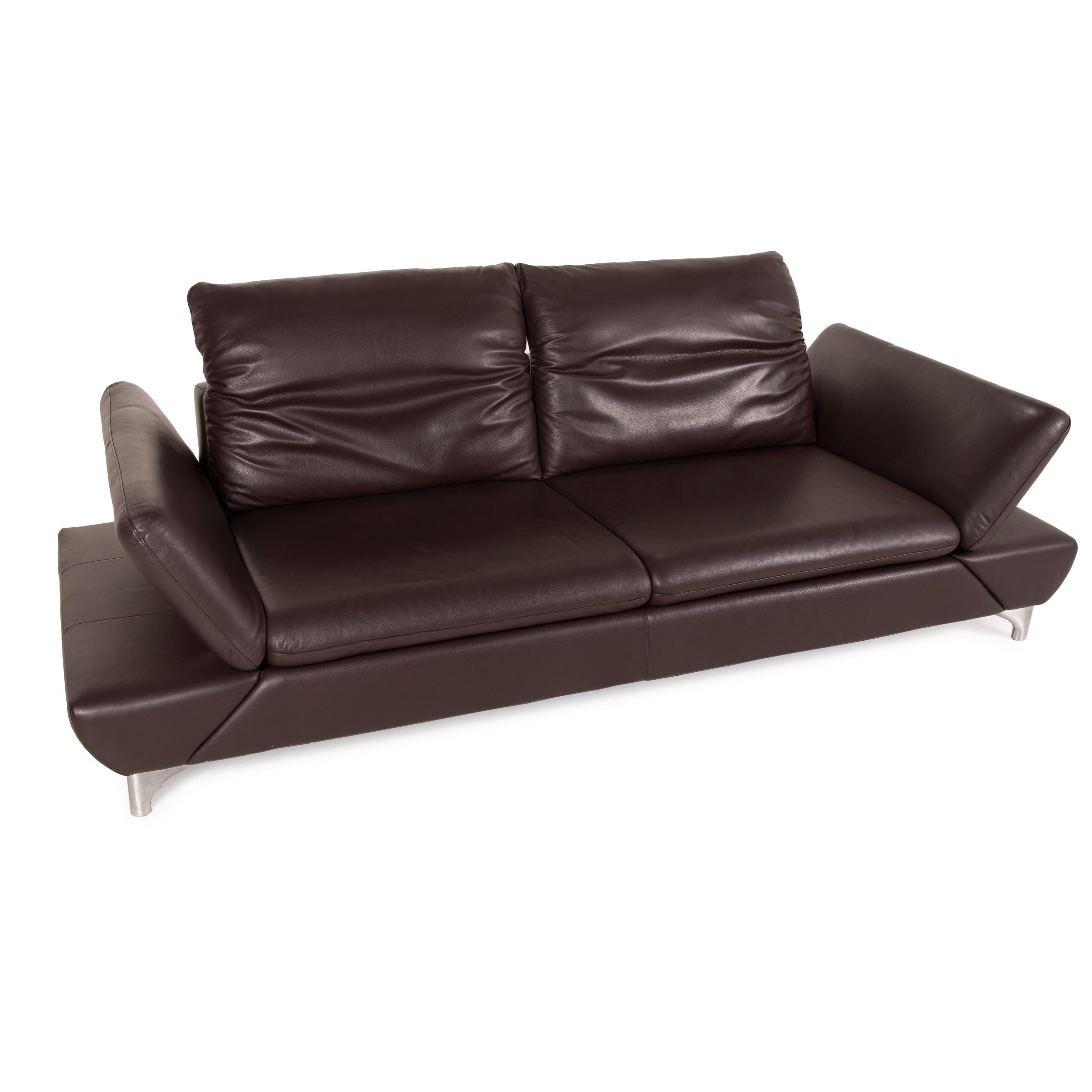 Modern Willi Schillig Taoo Leather Sofa Brown Three-Seater Sofa Function Couch Dark For Sale