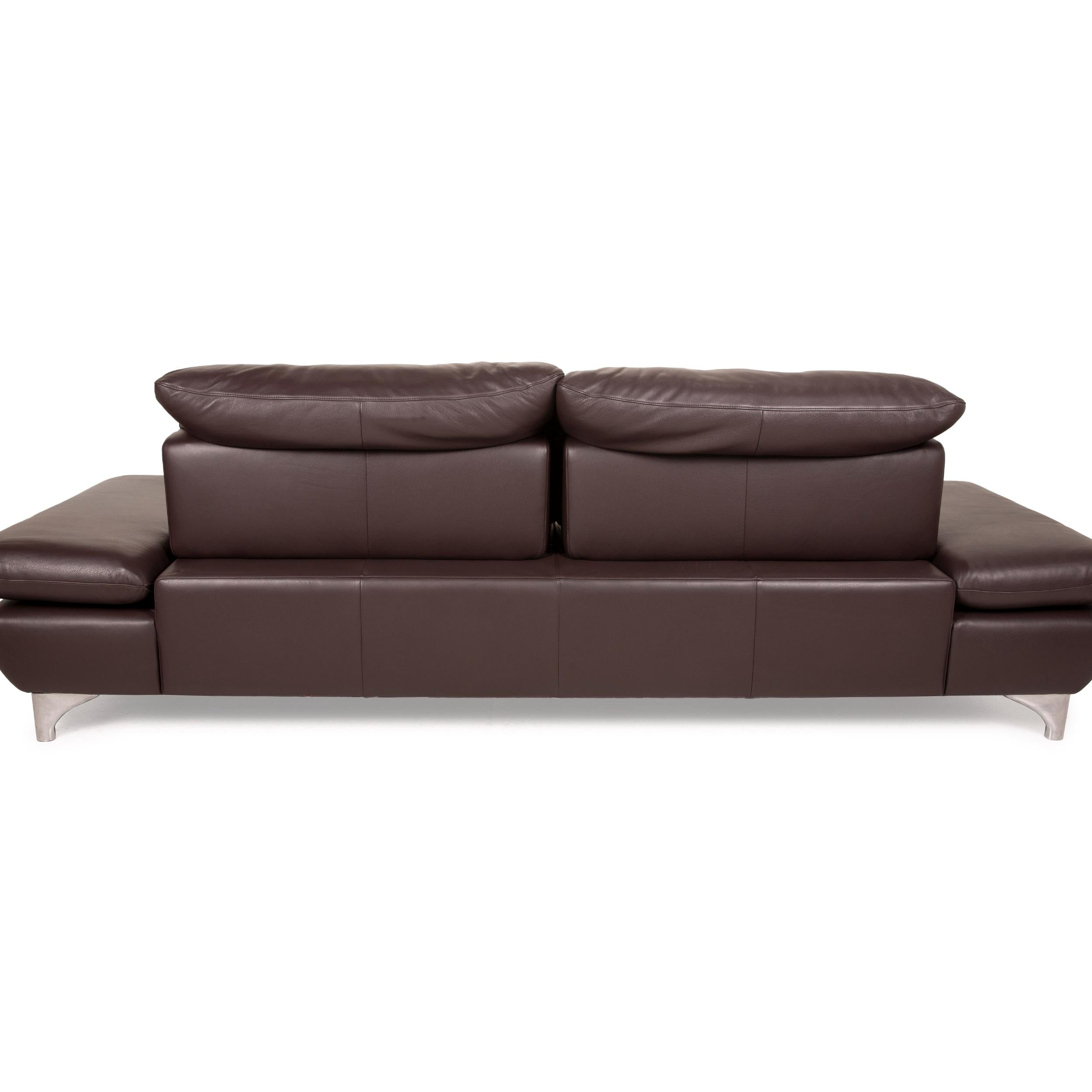 Willi Schillig Taoo Leather Sofa Brown Three-Seater Sofa Function Couch Dark For Sale 1