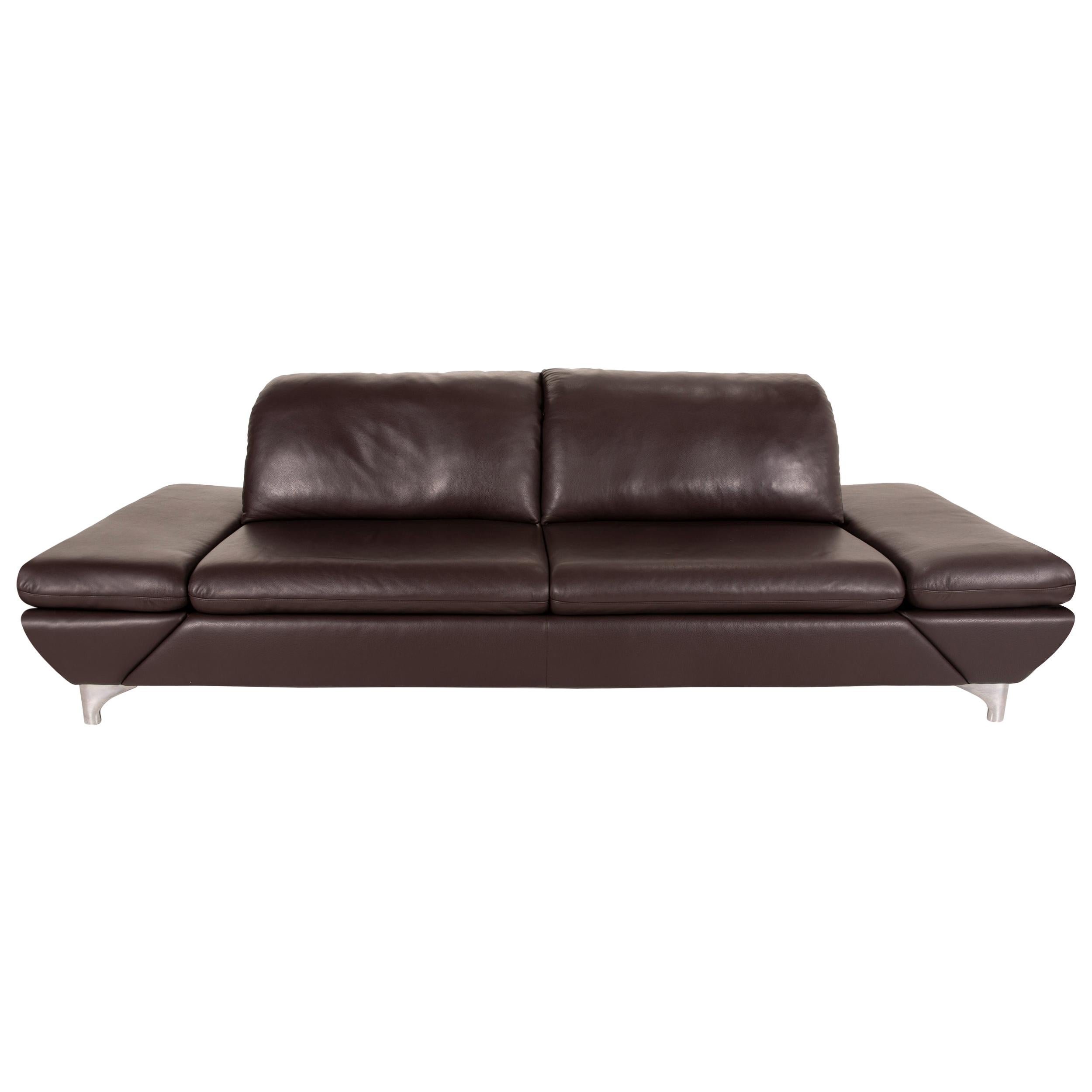 Willi Schillig Taoo Leather Sofa Brown Three-Seater Sofa Function Couch Dark For Sale