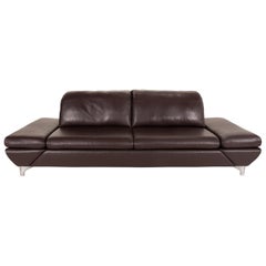 Willi Schillig Taoo Leather Sofa Brown Three-Seater Sofa Function Couch Dark