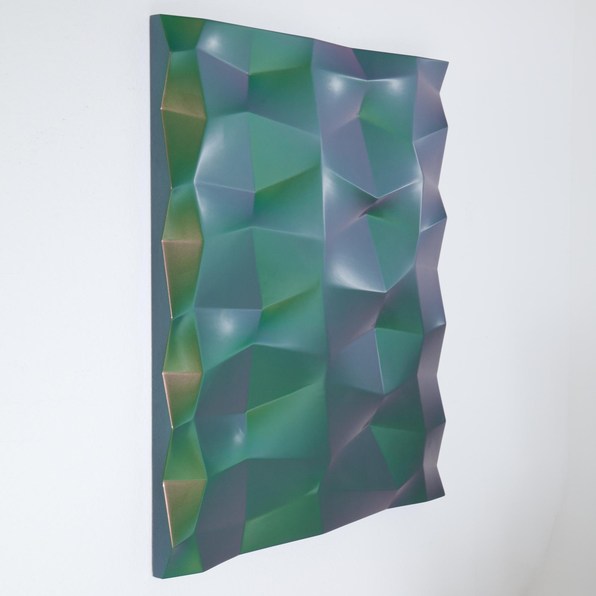 Panel Objects (verde/viola), Willi Siber, Arte murale astratta, Lacca 2019 1