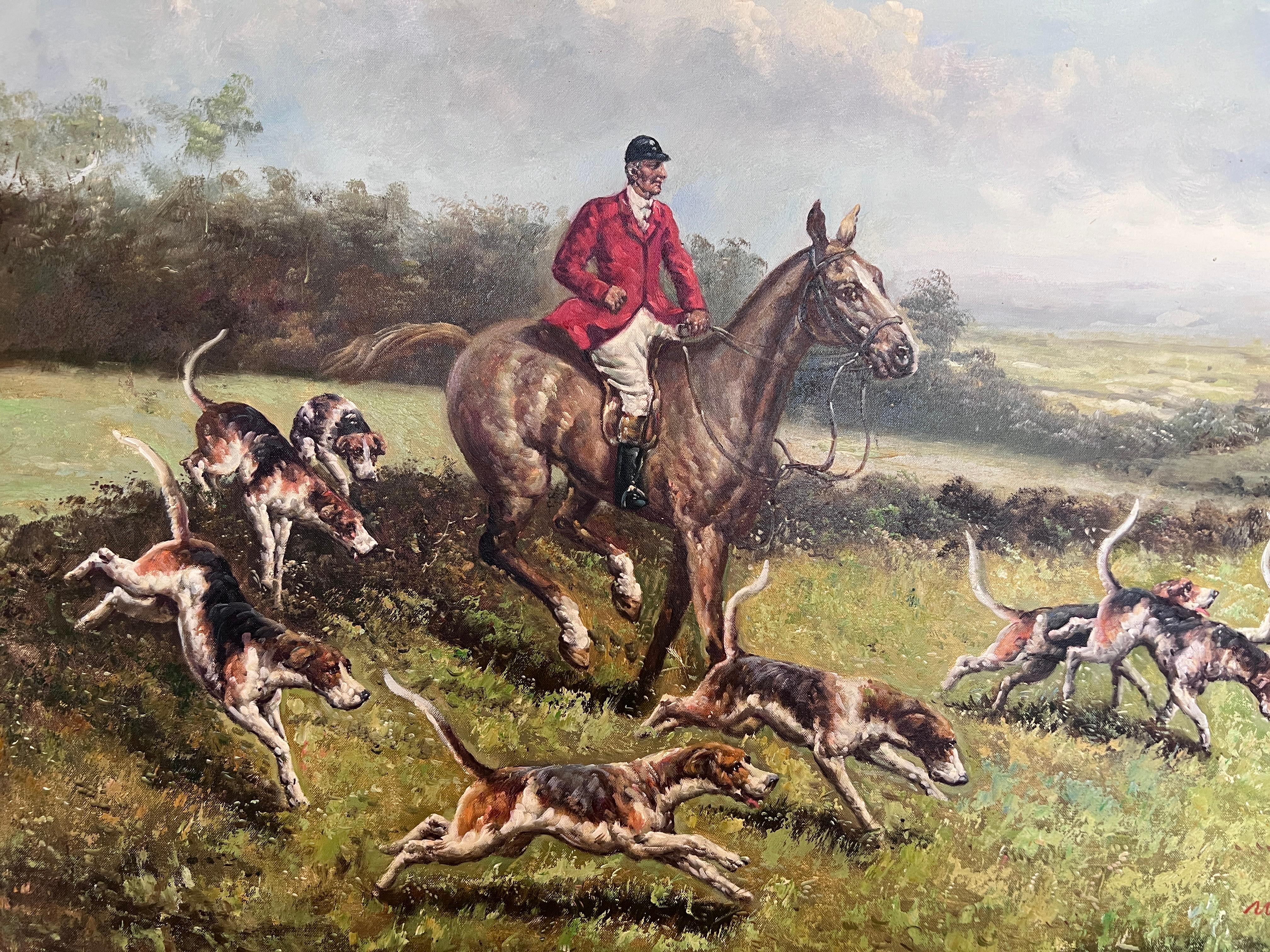 English Fox Hunting Scene Horse Hounds Oil Painting Signed William Framed For Sale 2
