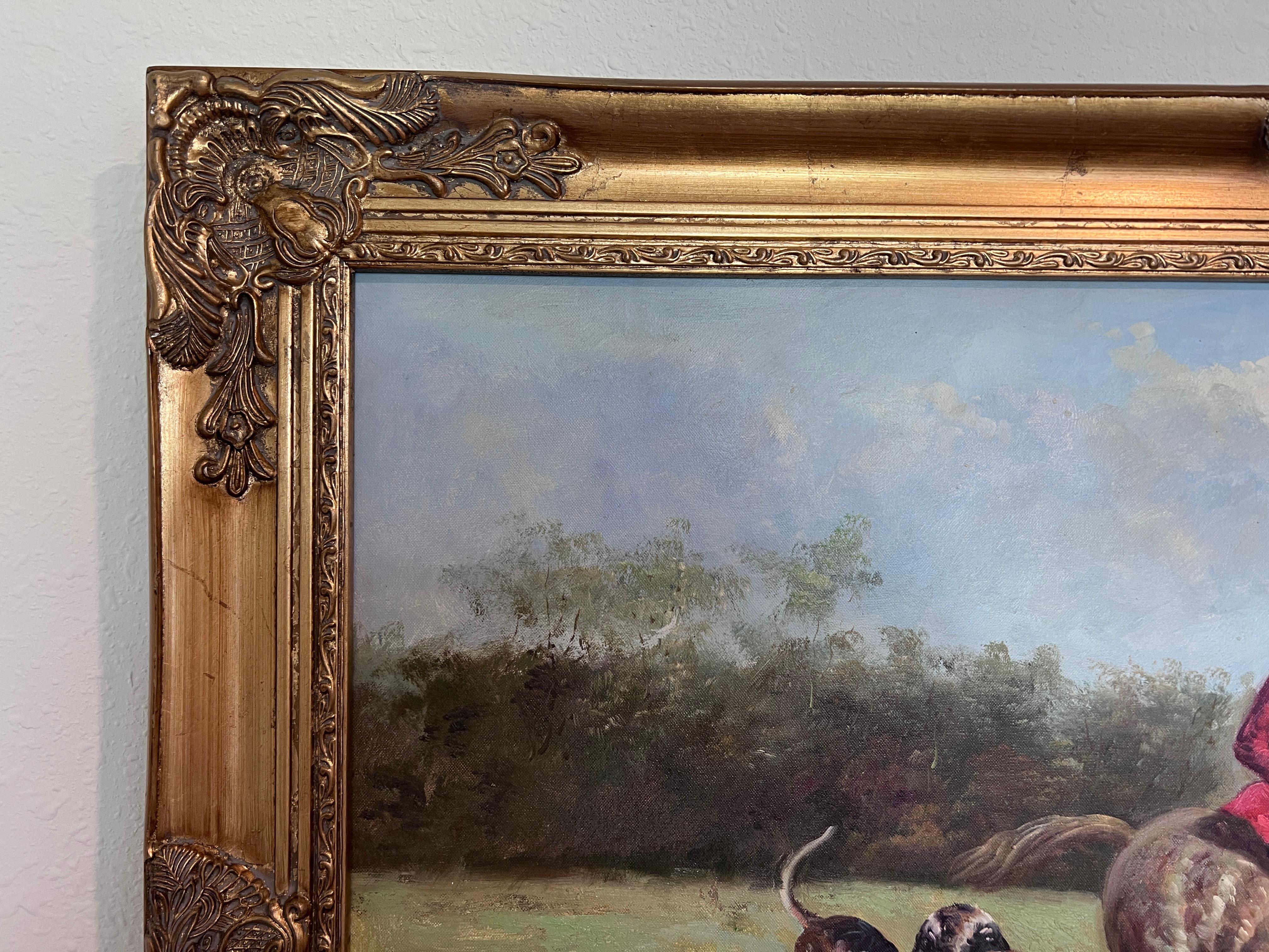 English Fox Hunting Scene Horse Hounds Oil Painting Signed William Framed For Sale 4