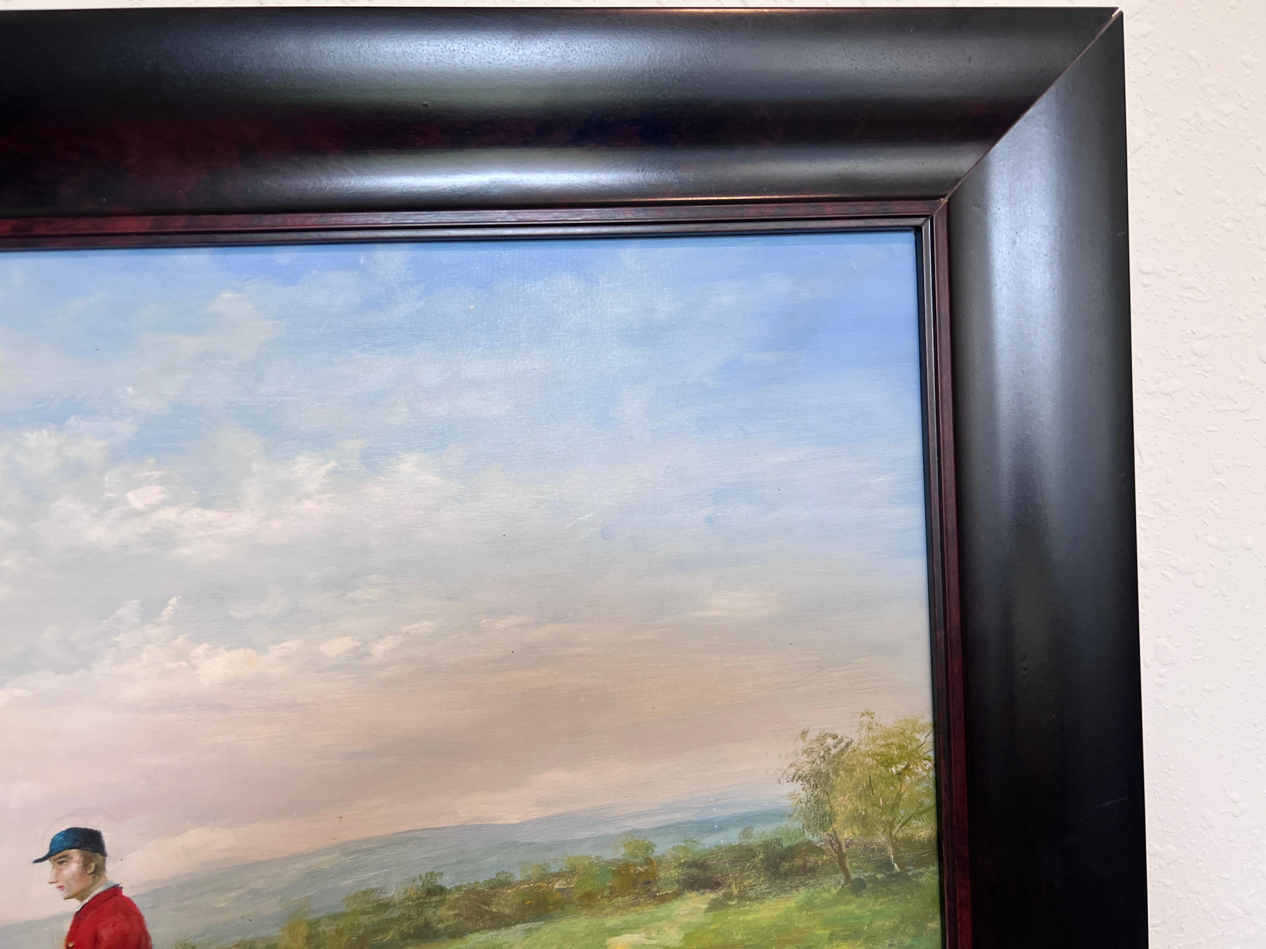 English Fox Hunting Scene Horse Hounds Ölgemälde Signed William Gerahmt im Angebot 4
