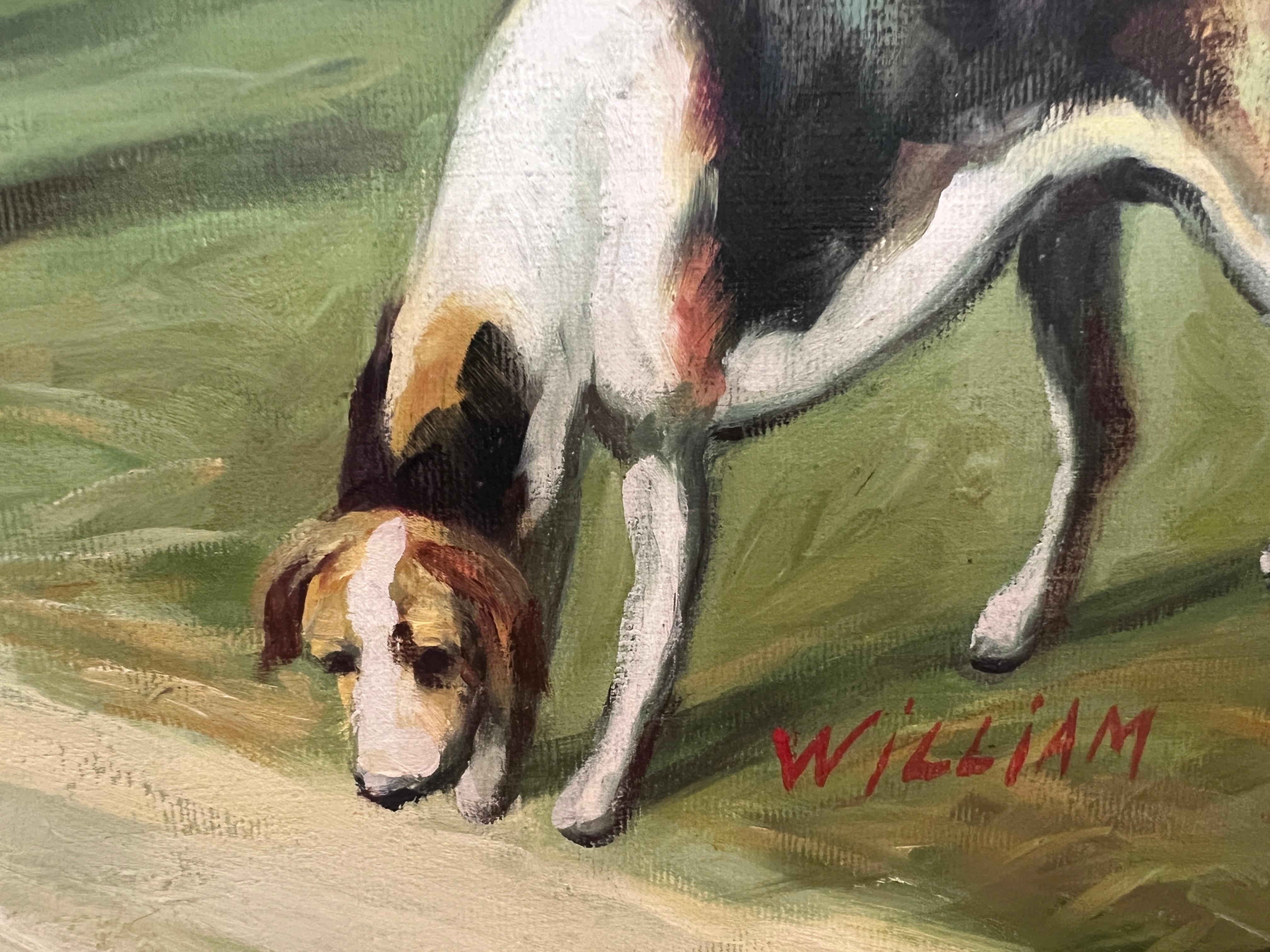 English Fox Hunting Scene Horse Hounds Oil Painting Signed William Framed For Sale 7