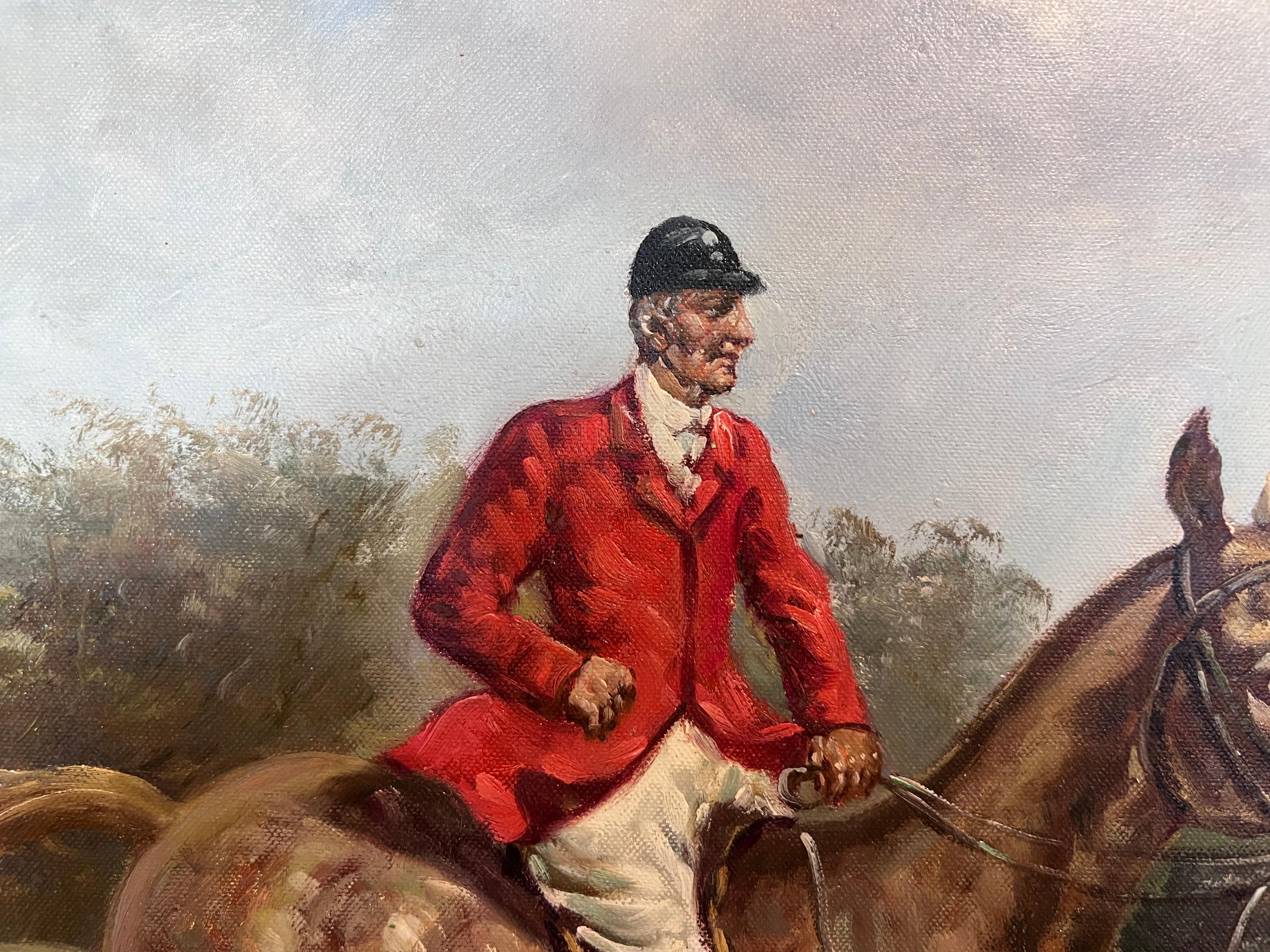 English Fox Hunting Scene Horse Hounds Oil Painting Signed William Framed For Sale 8