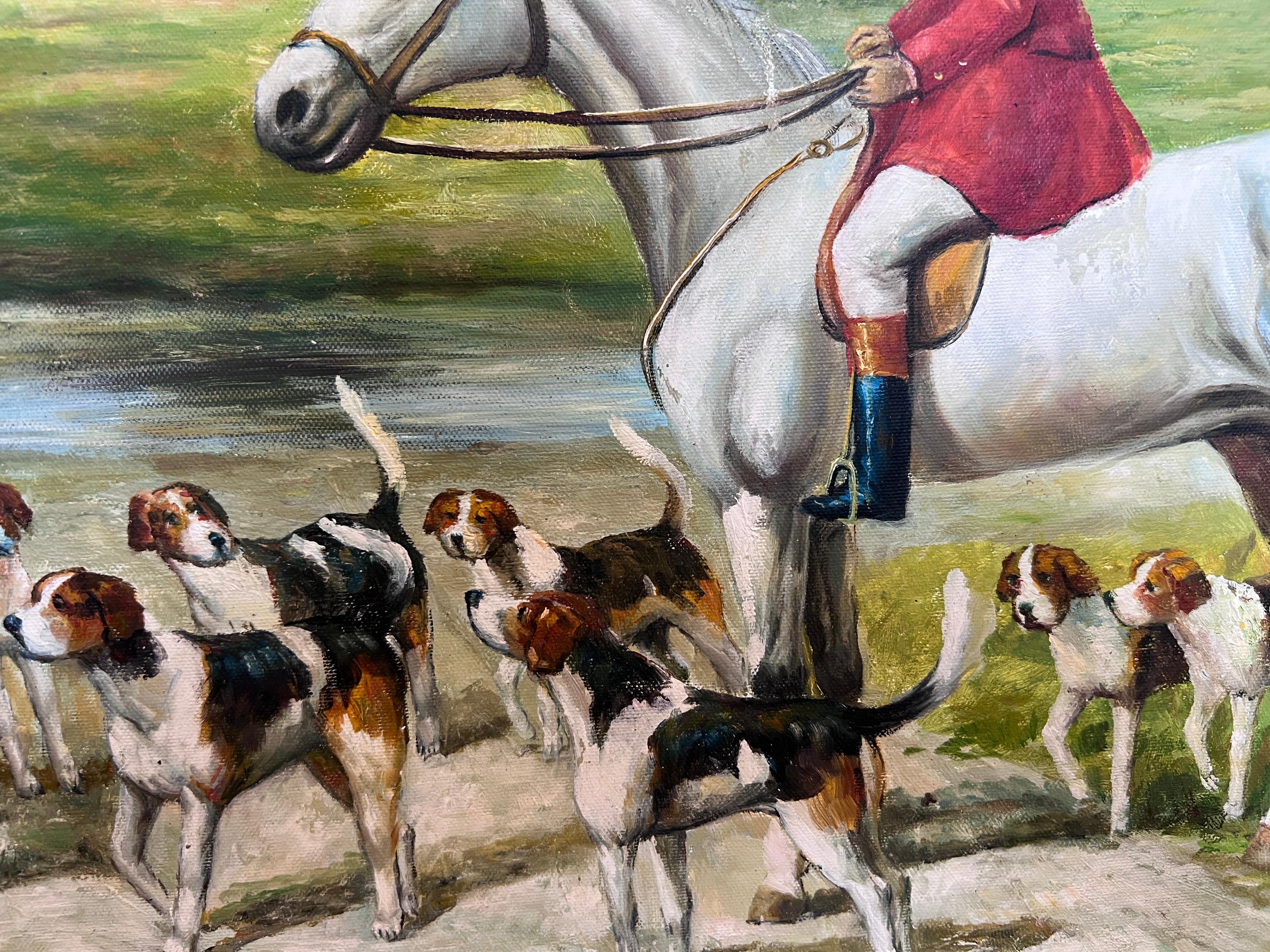 English Fox Hunting Scene Horse Hounds Ölgemälde Signed William Gerahmt im Angebot 8