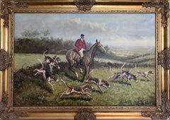 English Fox Hunting Scene Horse Hounds Oil Painting Signed William Framed