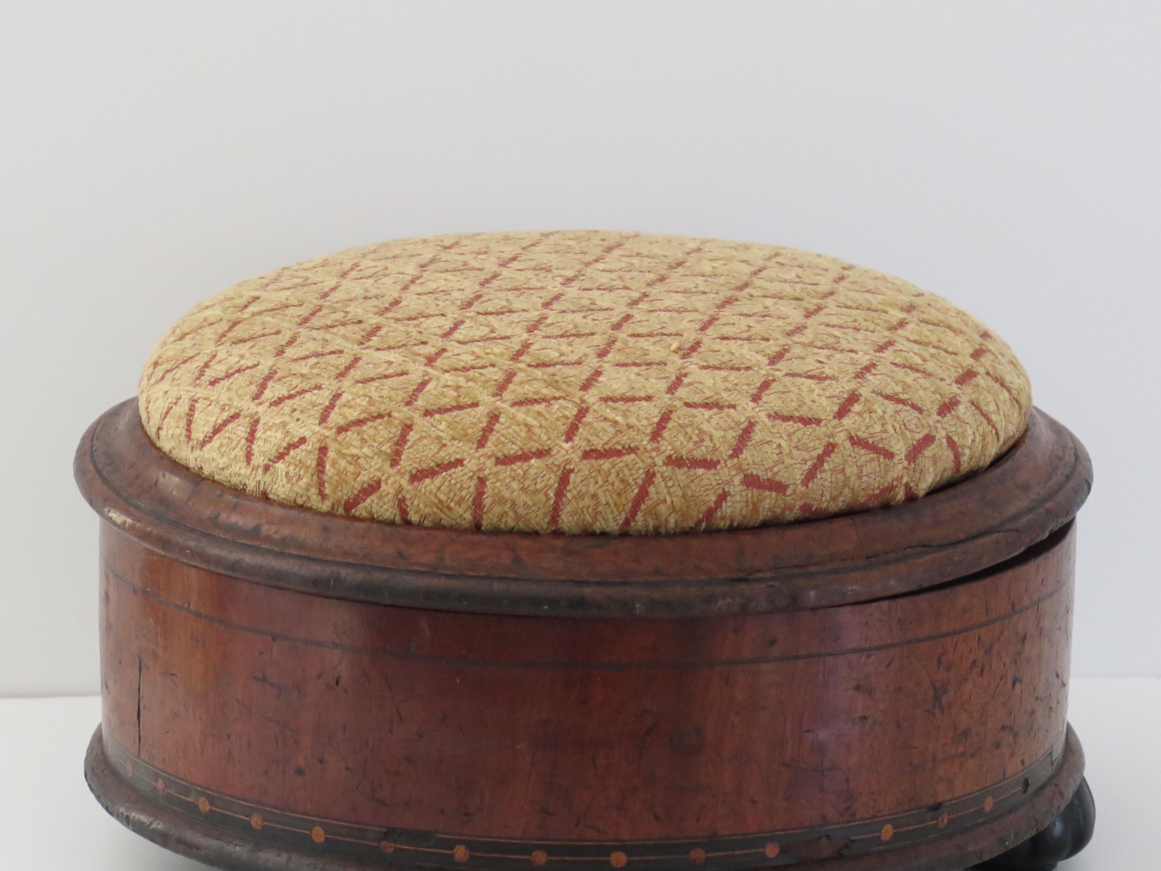 William 1Vth English circular Footstool Box Inlaid Hardwood, Circa 1830 For Sale 3