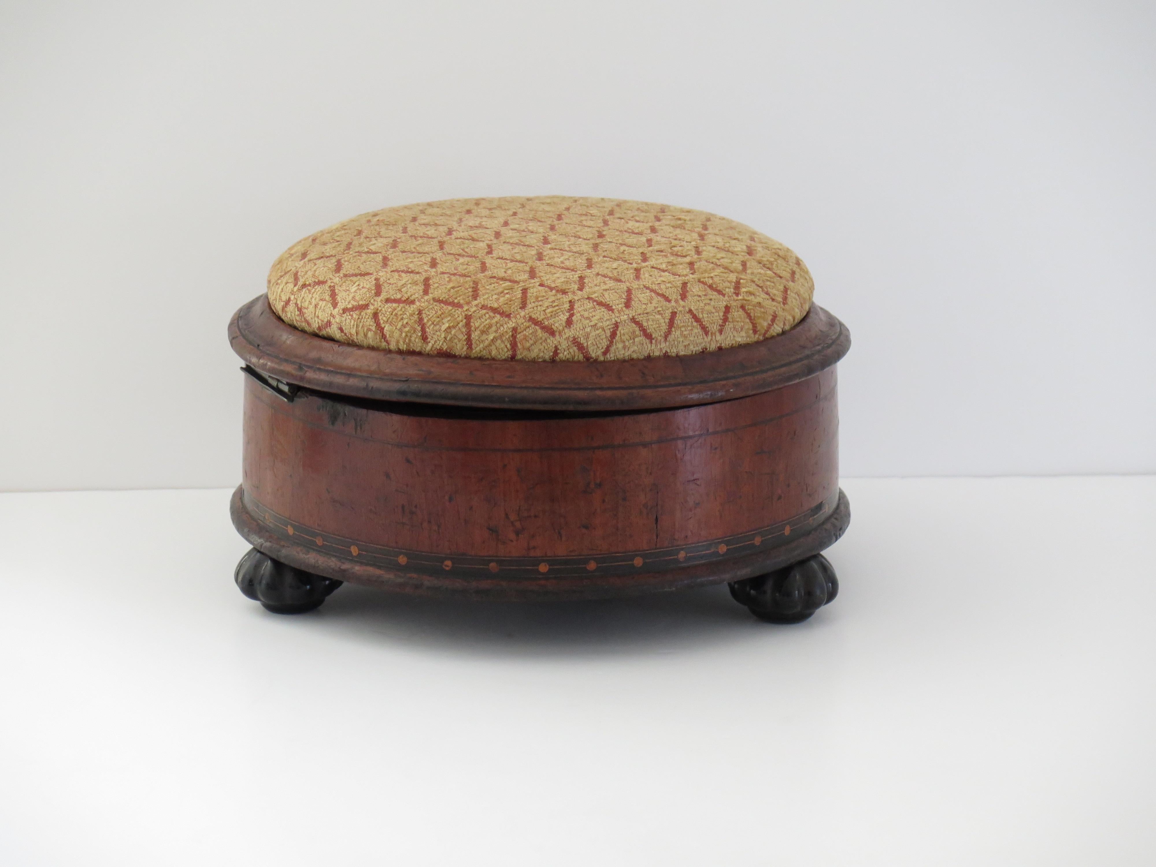 William 1Vth English circular Footstool Box Inlaid Hardwood, Circa 1830 In Good Condition For Sale In Lincoln, Lincolnshire