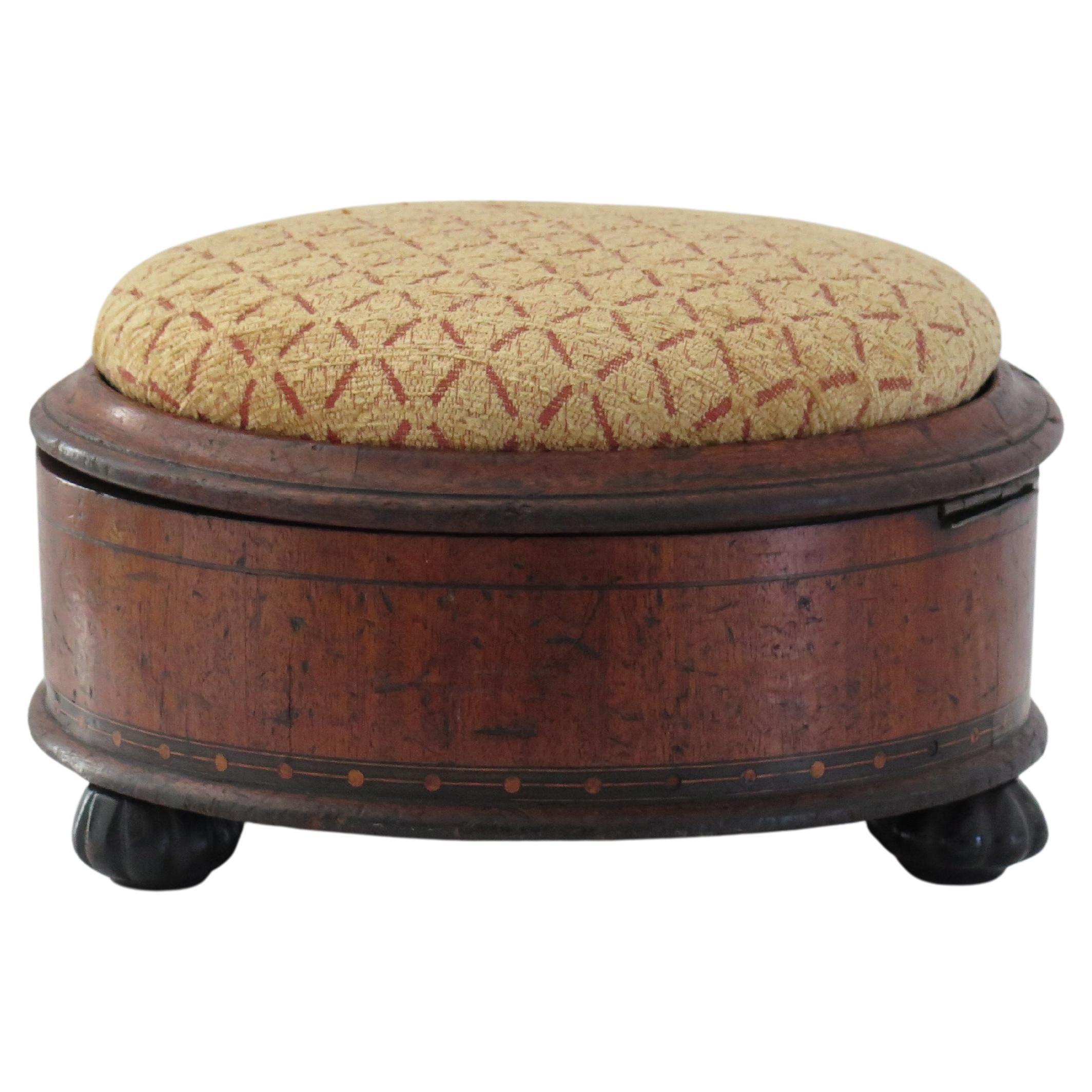 William 1Vth English circular Footstool / Sewing Box Inlaid Hardwood, Circa 1830