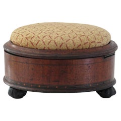 William 1Vth English circular Footstool / Sewing Box Inlaid Hardwood, Circa 1830
