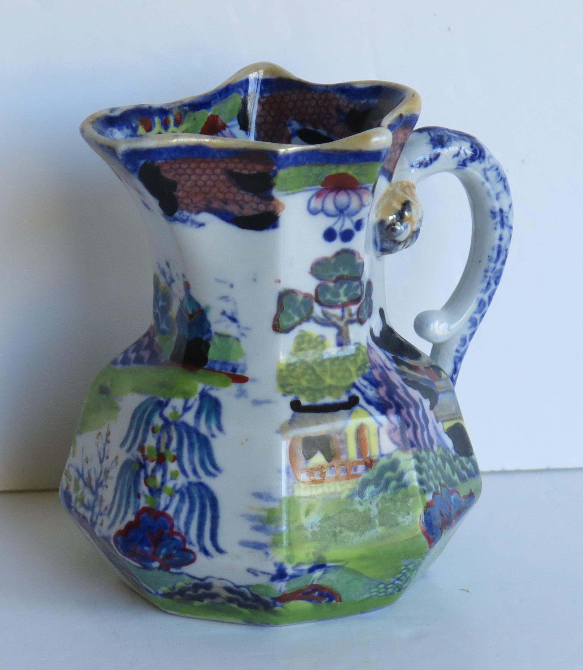 Ironstone William 1Vth Masons Jug or Pitcher in Turner Willow Pattern, circa 1830 For Sale