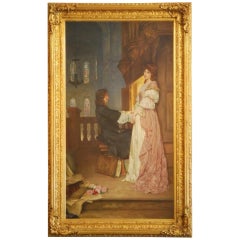 Antique William A. Breakspeare Oil on Canvas If Music Be the Food of Love