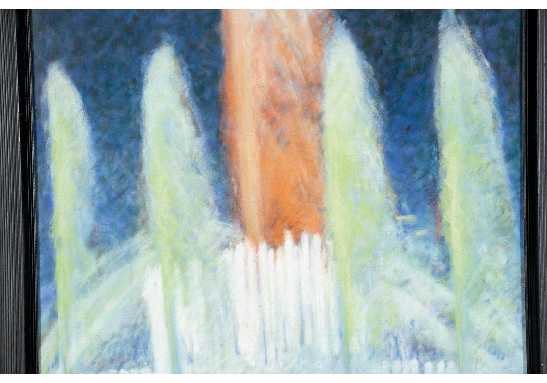 William A. Drake (1891-1979) Night Time Fountain Lights Pastell auf Papier (Glas) im Angebot