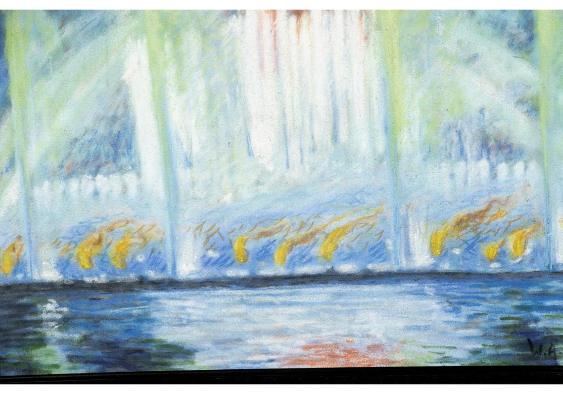 William A. Drake (1891-1979) Night Time Fountain Lights Pastell auf Papier im Angebot 1