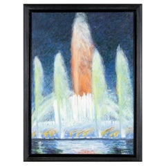 William A. Drake (1891-1979) Night Time Fountain Lights Pastell auf Papier