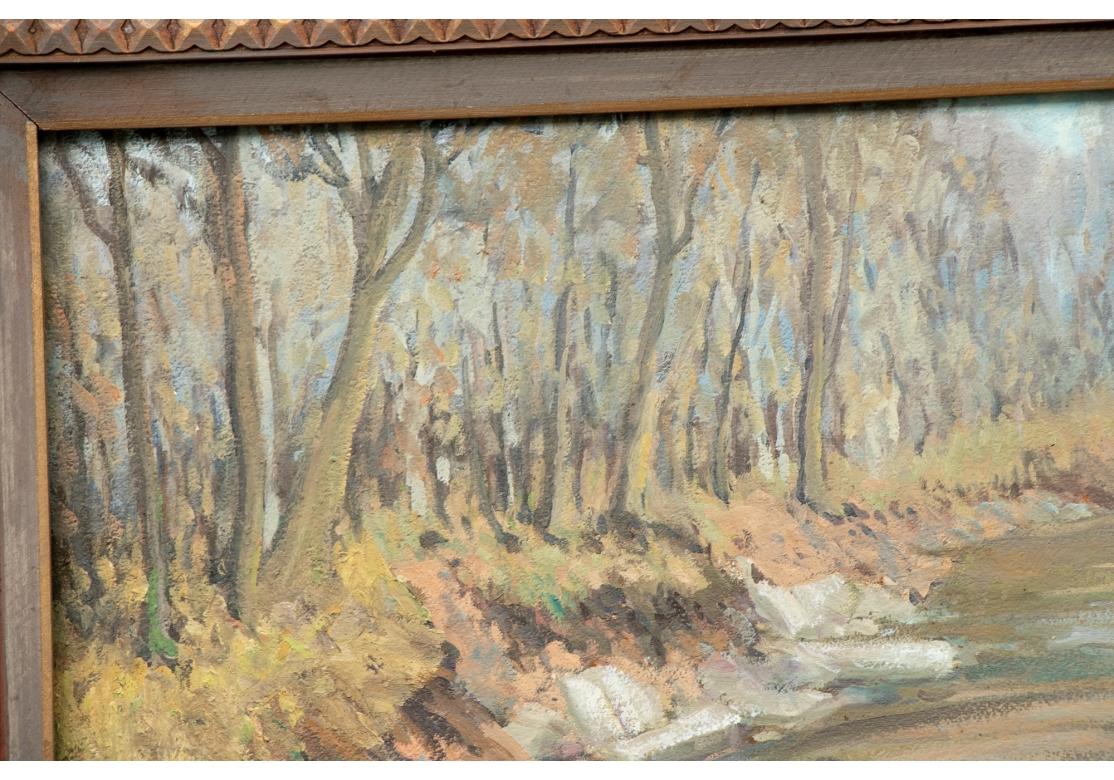 20th Century William A. Drake (1891-1979) Oil On Board Forest Landscape With Pond For Sale