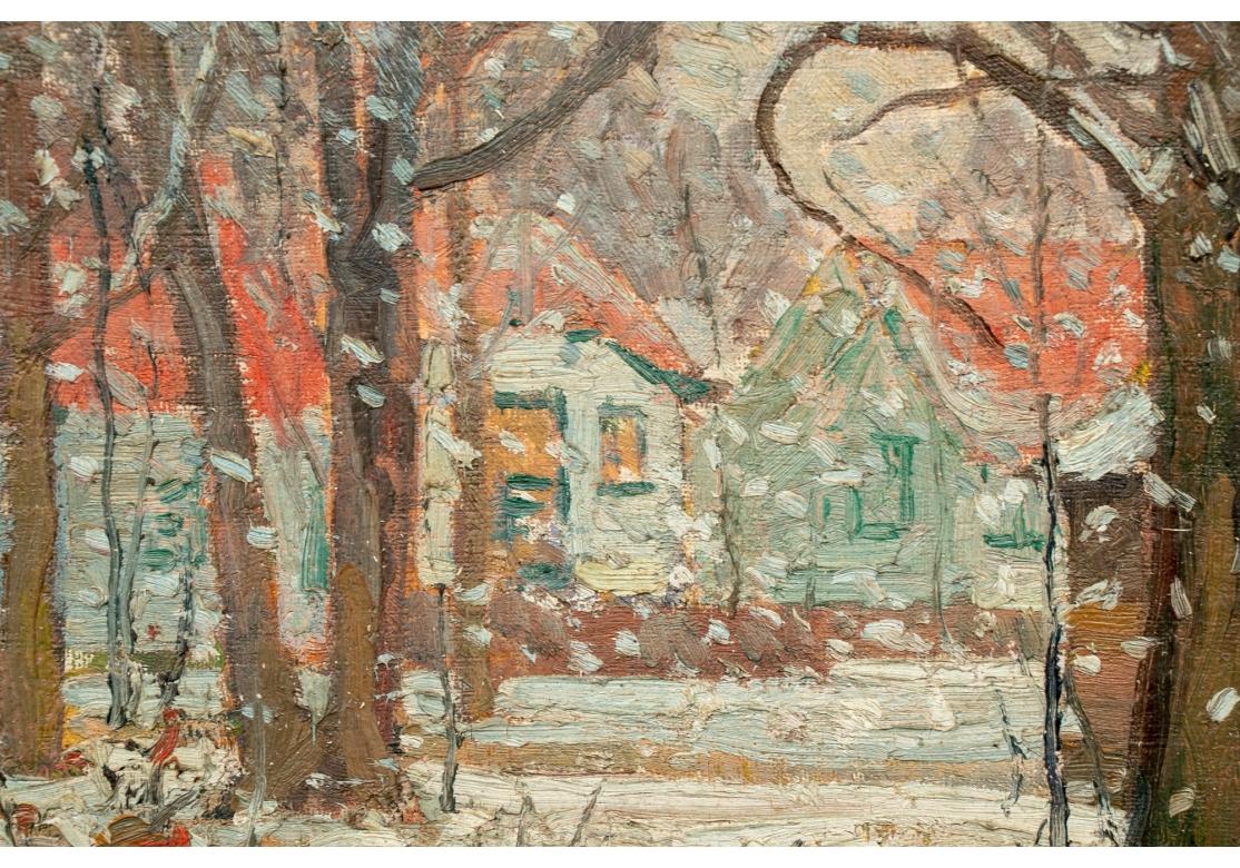 Hand-Painted William A. Drake (1891-1979), Oil On Canvas/Masonite Snowy Landscape For Sale