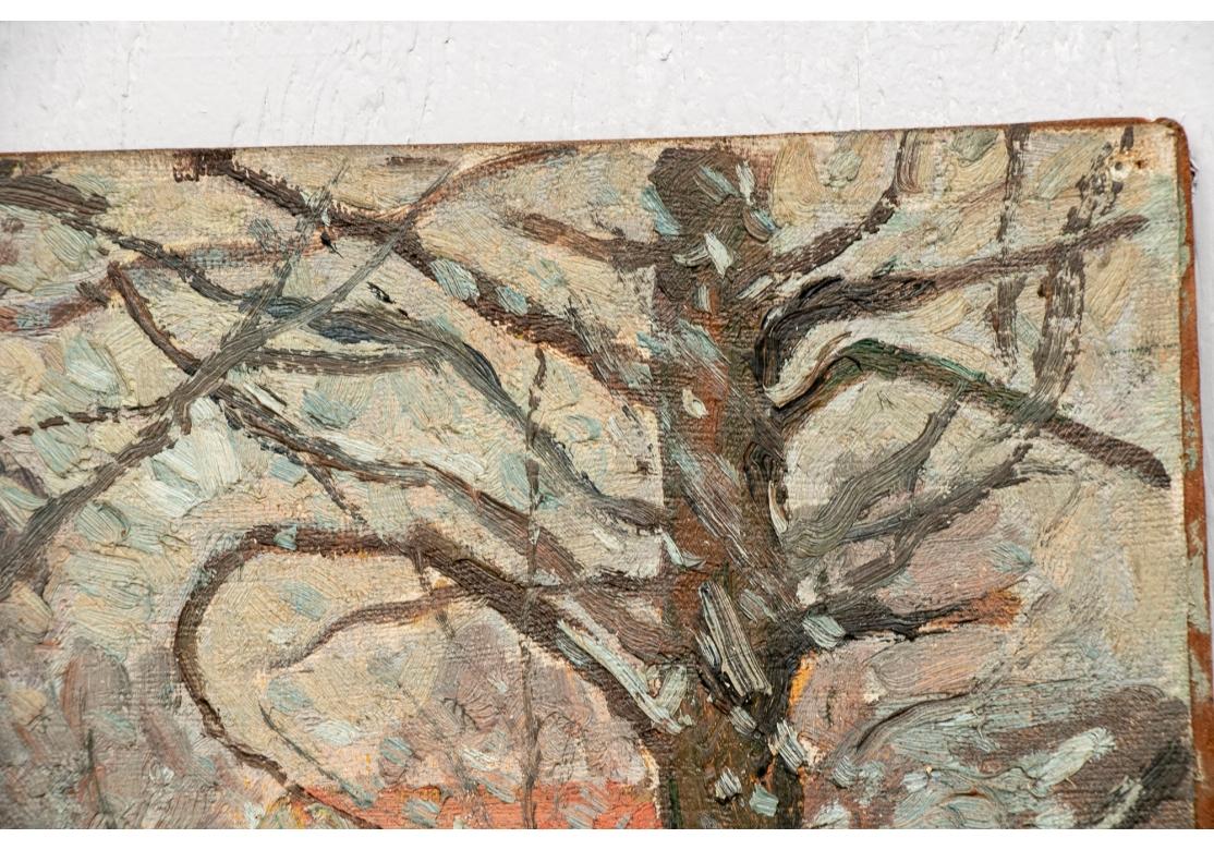 William A. Drake (1891-1979), Oil On Canvas/Masonite Snowy Landscape In Distressed Condition For Sale In Bridgeport, CT