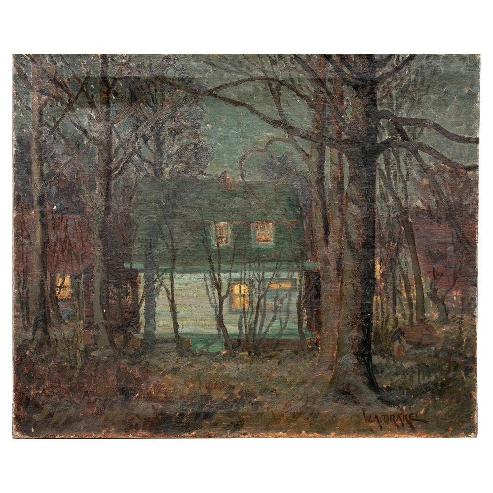 William A. Drake (1891-1979) Oil On Canvas “ My Neighbors Cottage” For Sale