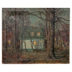 Huile sur toile « My Neighbors Cottage » de William A. Drake (1891-1979)