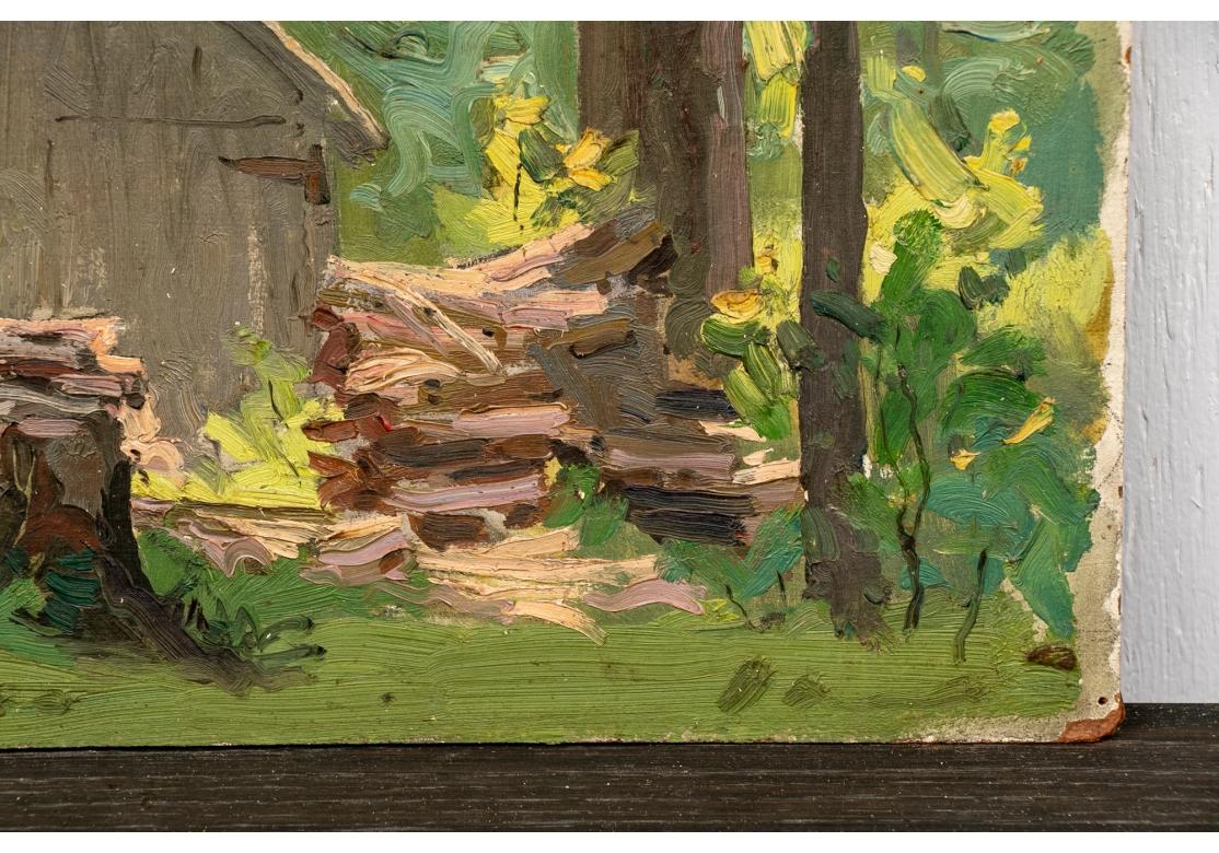 Hand-Painted William A. Drake (1891-1979), Oil On Masonite - Cabin In The Woods For Sale
