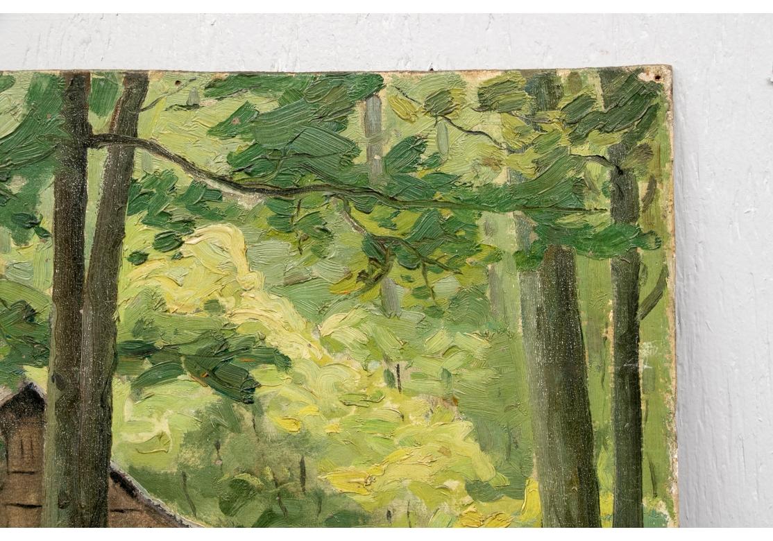 Hand-Painted William A. Drake (1891-1979), Oil On Masonite Cabin In Woods Lake Simcoe For Sale
