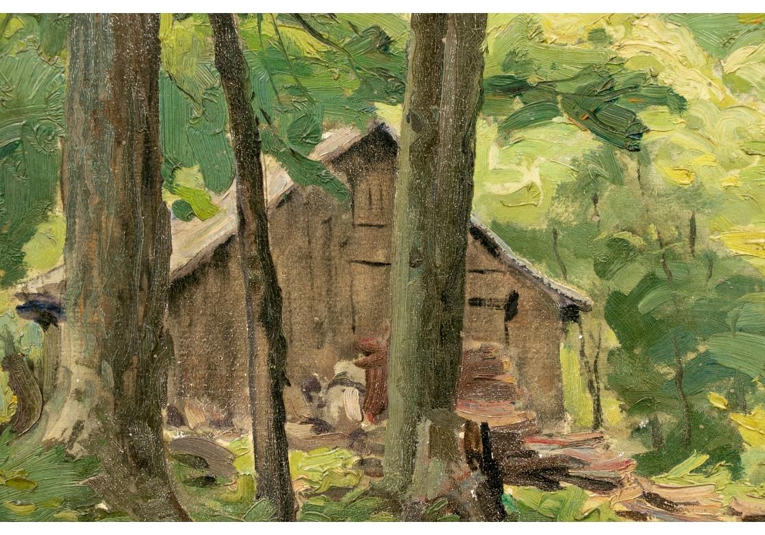 William A. Drake (1891-1979), Oil On Masonite Cabin In Woods Lake Simcoe In Distressed Condition For Sale In Bridgeport, CT