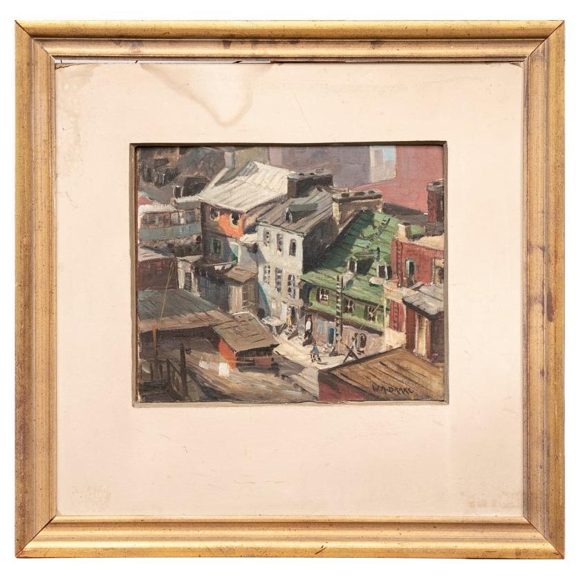 William A. Drake (1891-1979) Oil On Masonite Colorful City Structures For Sale