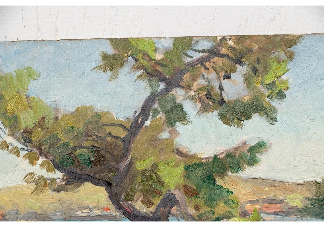 Hand-Painted William A. Drake (1891-1979), Oil On Masonite Lake Landscape For Sale