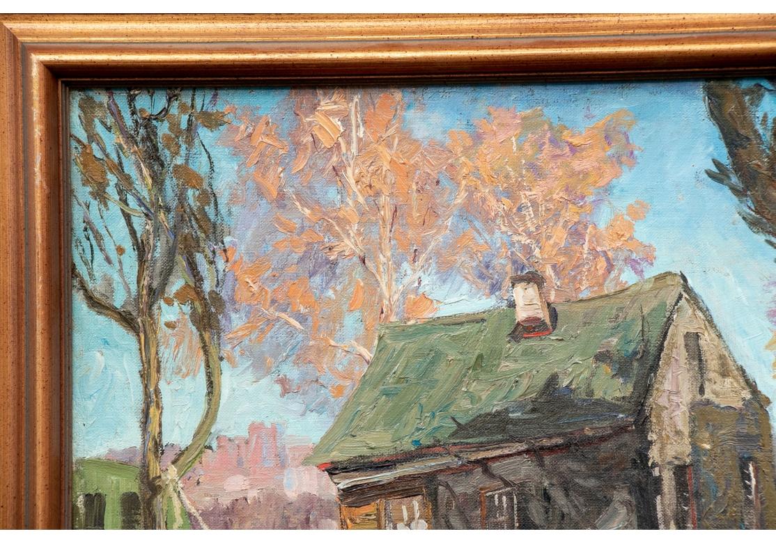 Hand-Painted William A. Drake (1891-1979) Pallet Oil On Board Landscape With Rural Sructure For Sale