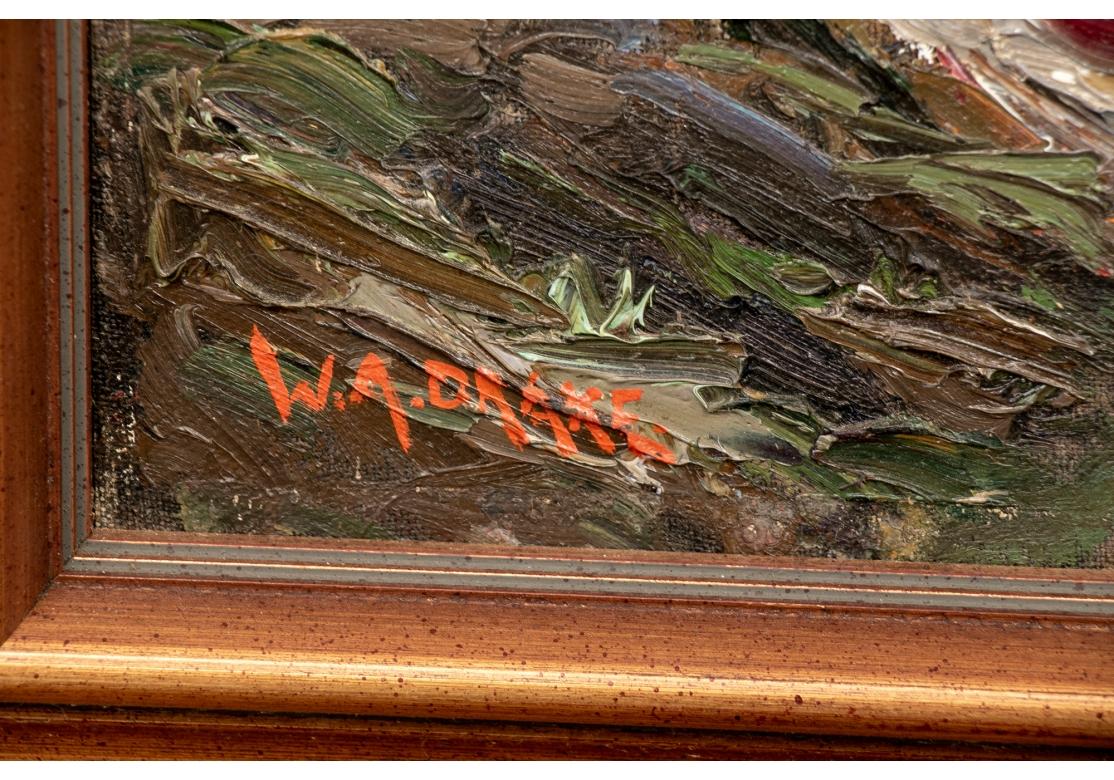 William A. Drake (1891-1979) Huile sur panneau - Paysage avec scène rurale État moyen - En vente à Bridgeport, CT
