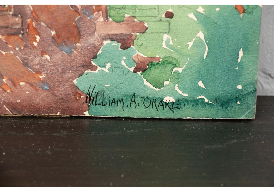William A. Drake (1891-1979) Watercolor On Board, City Scape Phila. Pa. 1932 In Fair Condition For Sale In Bridgeport, CT