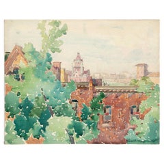William A. Drake (1891-1979) Watercolor On Board, City Scape Phila. Pa. 1932