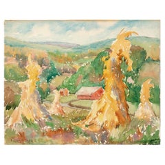 William A. Drake (1891-1979) Watercolor On Board - Corn Shocks - Ulster Cty NY