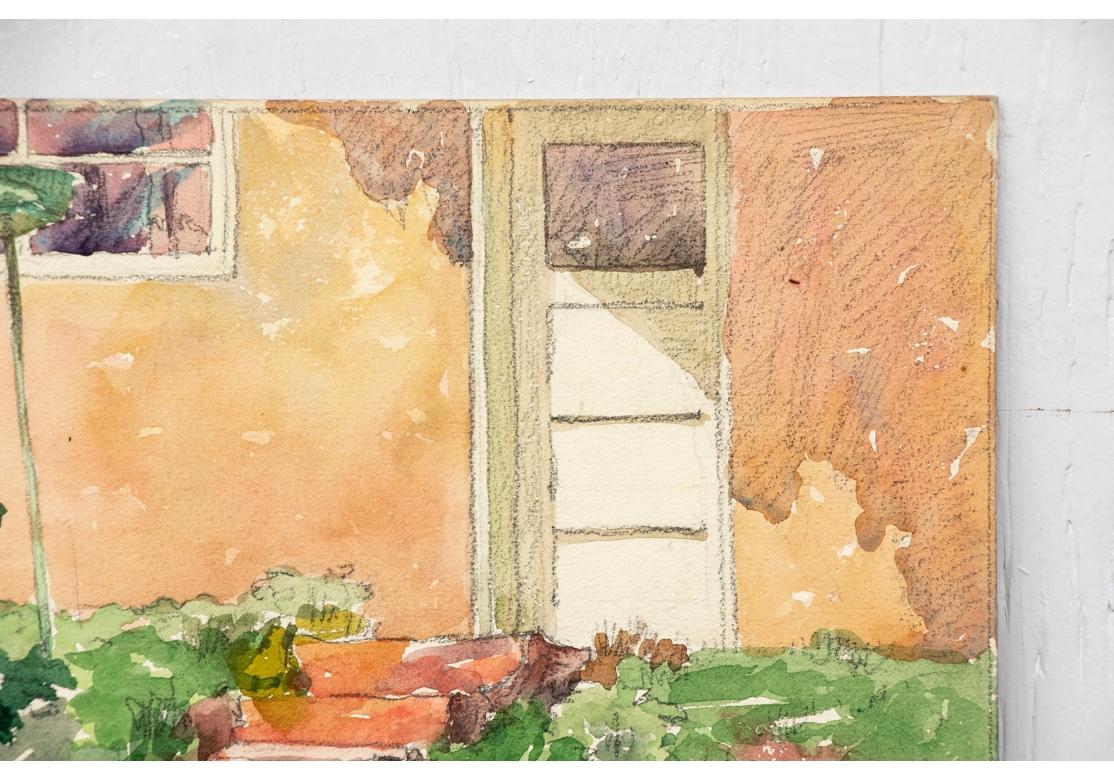 Rustic William A. Drake (1891-1979) Watercolor On Board - Front Entrance For Sale
