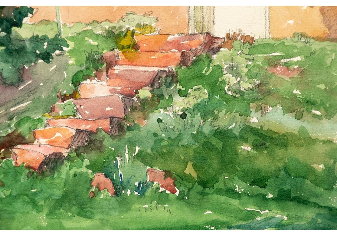 William A. Drake (1891-1979) Watercolor On Board - Front Entrance In Distressed Condition For Sale In Bridgeport, CT