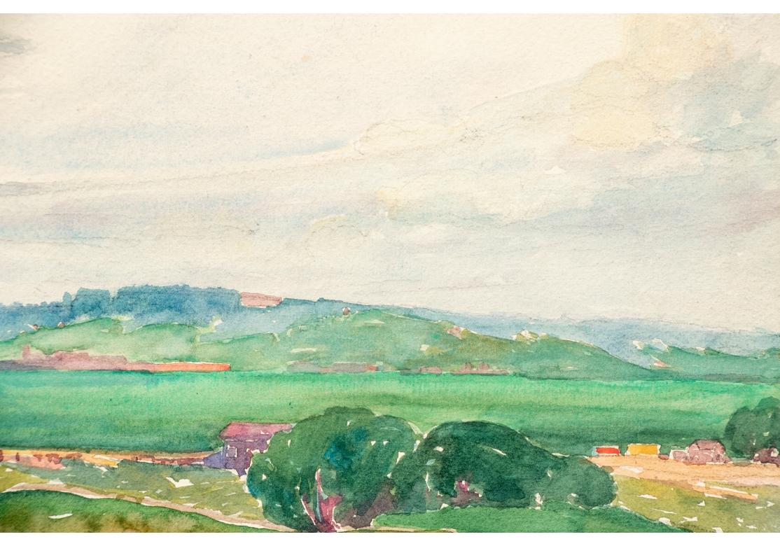 Paper William A. Drake (1891-1979) Watercolor On Board - Meadow Land Landscape For Sale