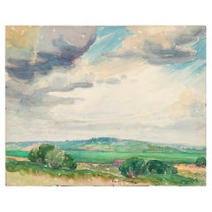 William A. Drake (1891-1979) Watercolor On Board - Meadow Land Landscape