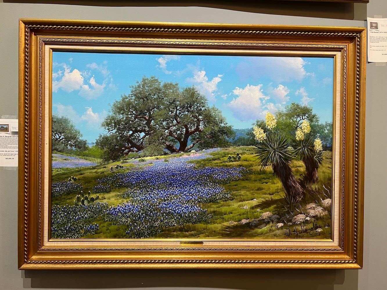 Bluebonnets, Oak, and Yucca - Painting by William A. Slaughter