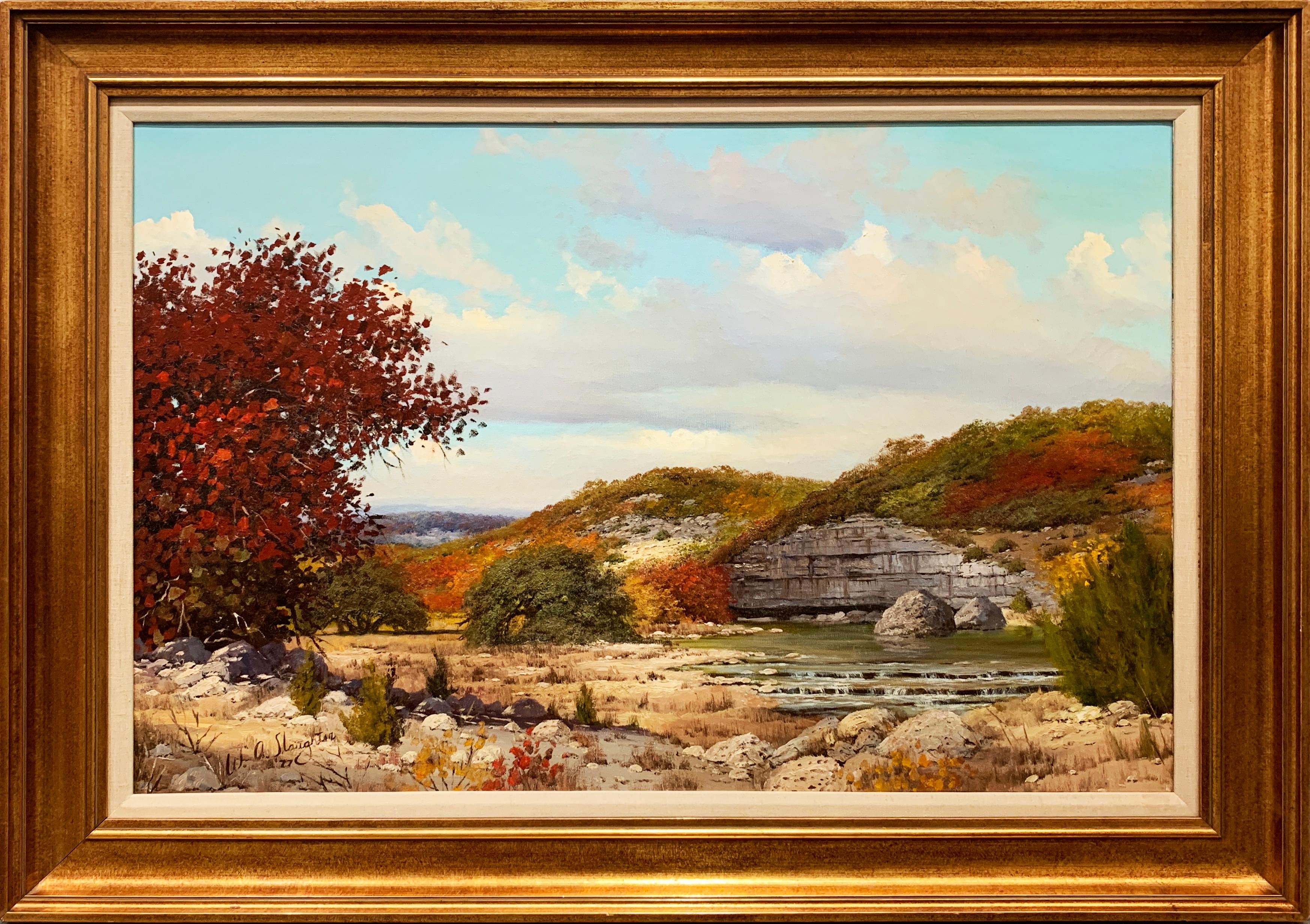 „Autumn Creek“, W.A. Slaughter, Original, Öl auf Leinwand, 24x36 Zoll, Landschaft – Painting von William A. Slaughter