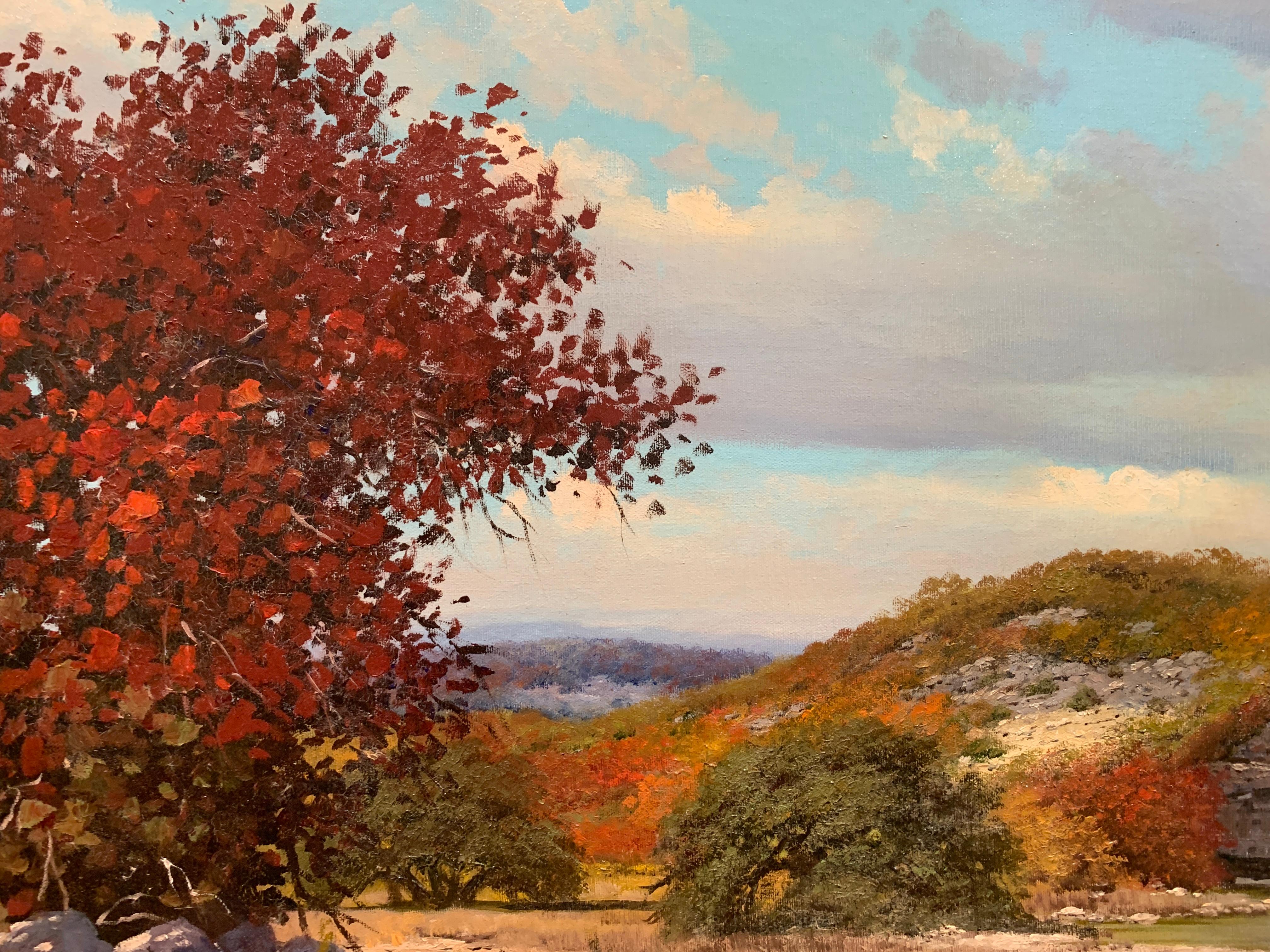 „Autumn Creek“, W.A. Slaughter, Original, Öl auf Leinwand, 24x36 Zoll, Landschaft (Beige), Landscape Painting, von William A. Slaughter
