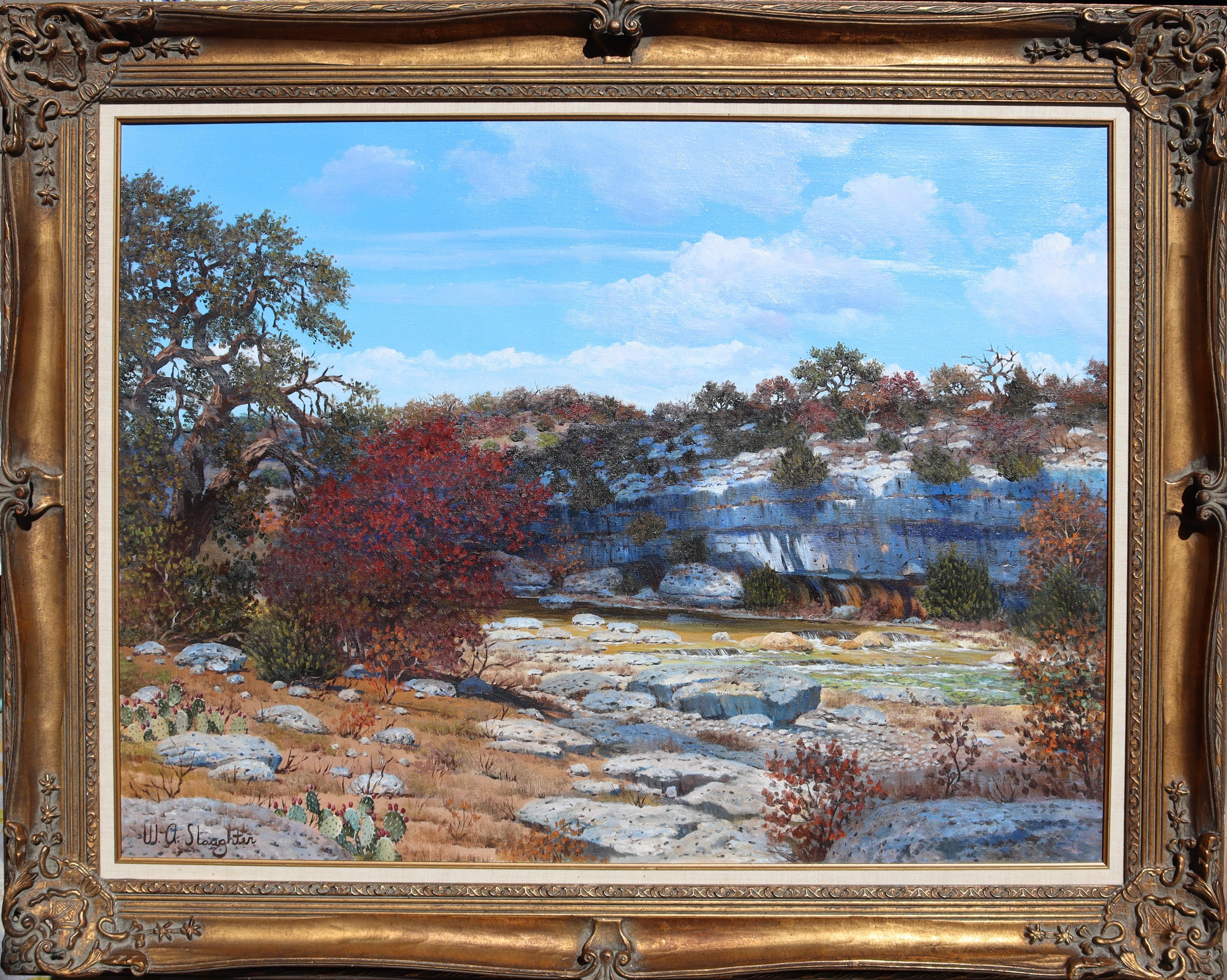 Autumn, Texas Landscape at the Bluff - Painting by William A. Slaughter