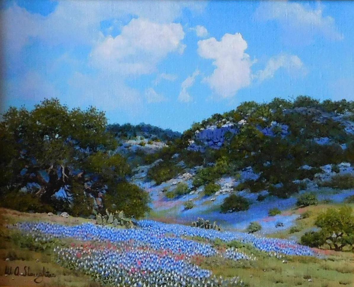 William A. Slaughter Texas Bluebonnet Painting, circa anni '70 in vendita 1