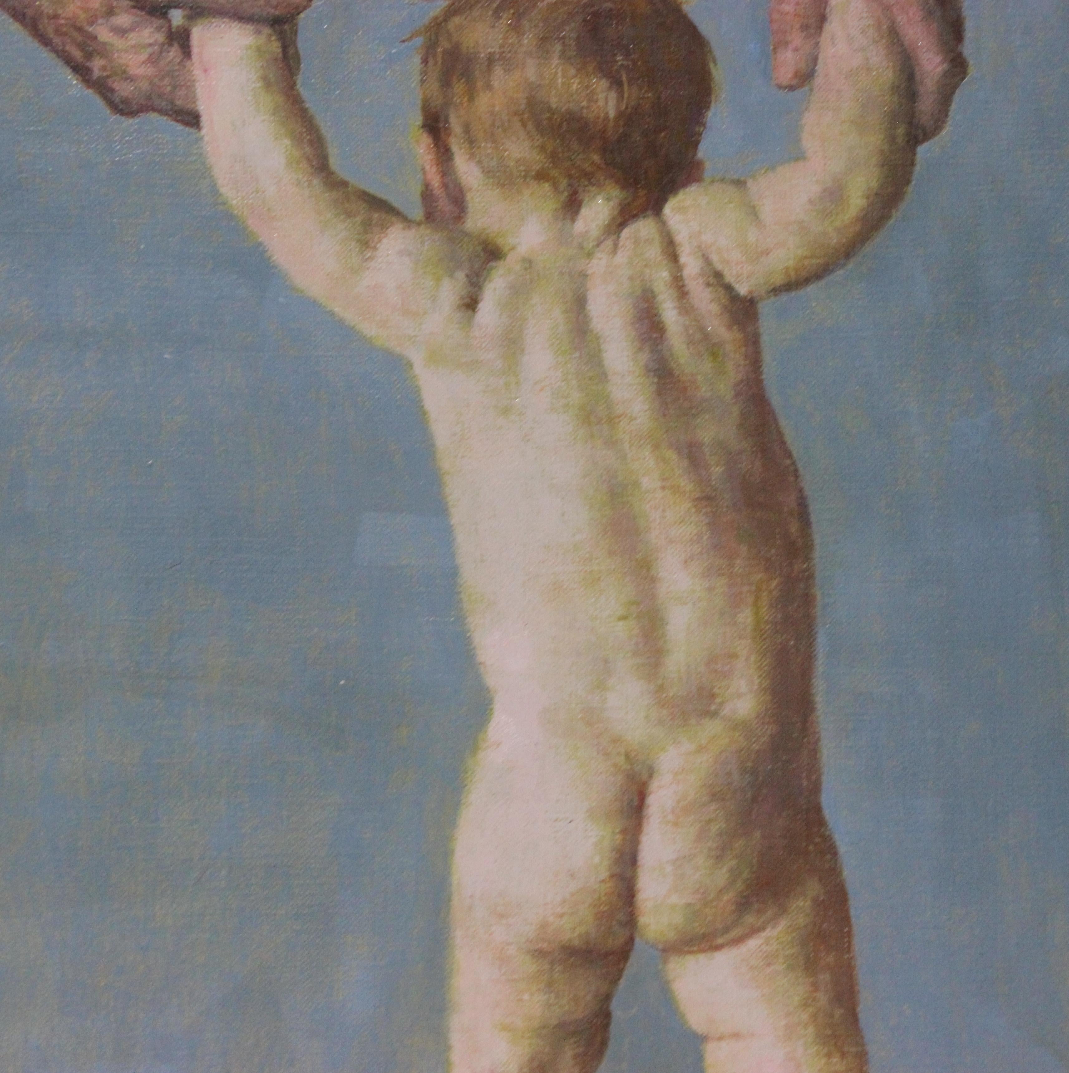 Hand-Painted William A Smith Oil Painting of a Baby  For Sale