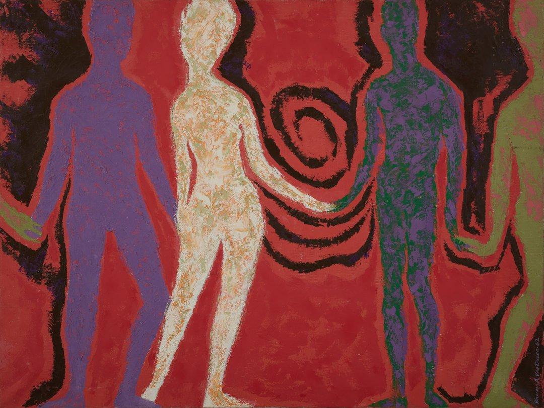 William A. Van Duzer Figurative Painting - Vibrant Connected Figures, 20th Century Cleveland Artist