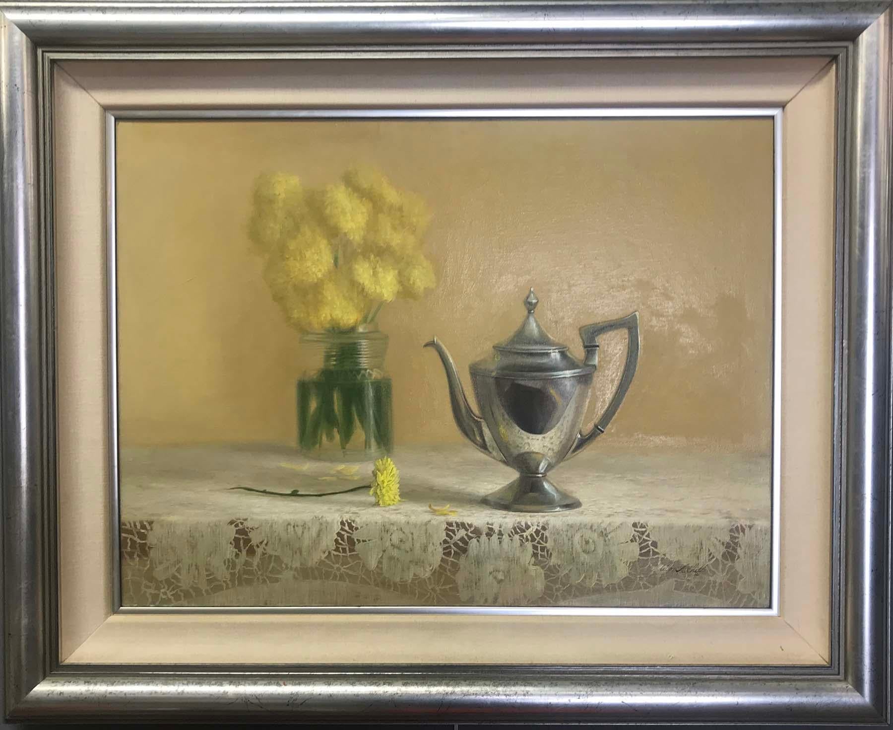 Still Life with Yellow Flowers - Painting by William Acheff