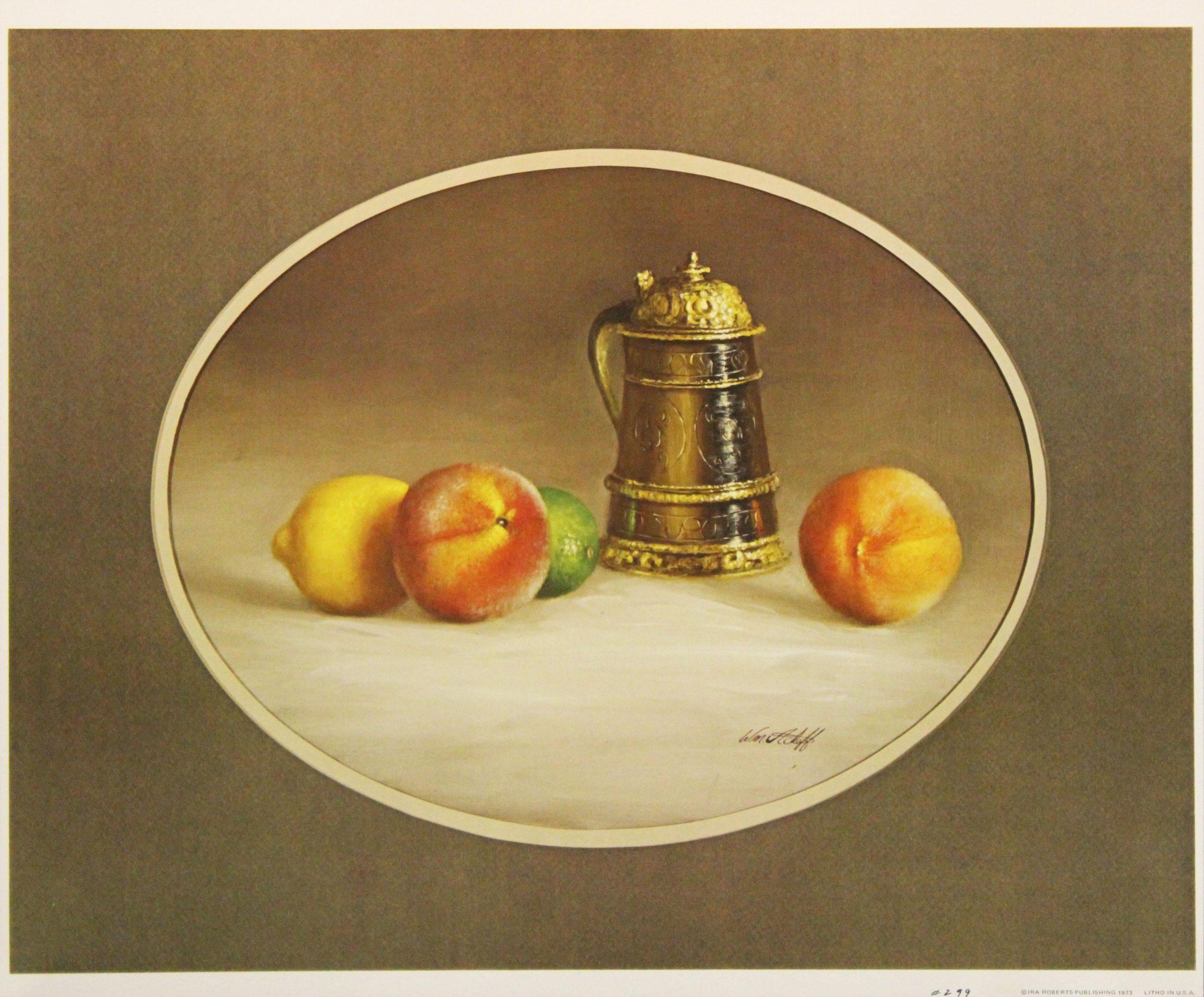 William Acheff Still-Life Print - Stein & Fruit-Print. Copyright IRA Roberts Publishing 1973. Lithographed in USA